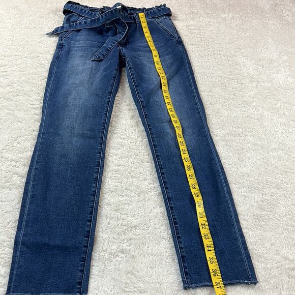 Ashley Mason Amro paper bag ruffled waist belted raw frayed hem jeans, size 7 - Picture 7 of 13